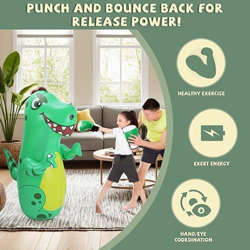 Inflatable Dinosaur Punching Bag for Kids,Bounce Back Dino Toddlers Boxing Bag Toy for 3-5