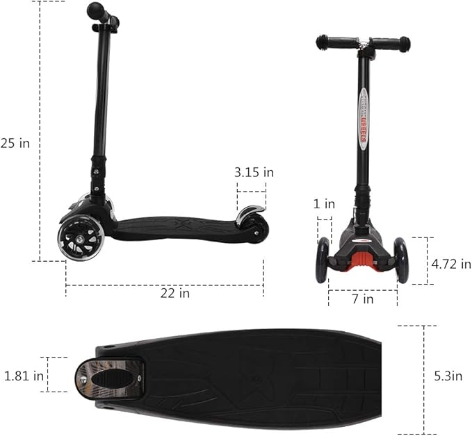 ChromeWheels Foldable Scooters for Kids, Deluxe Kick Scooter 4 Adjustable Height 132lbs Weight Limit 3 Wheel, Lean to Steer LED Light Up Wheels, Best Gifts for Girls Boys Age 3-12 Year Old