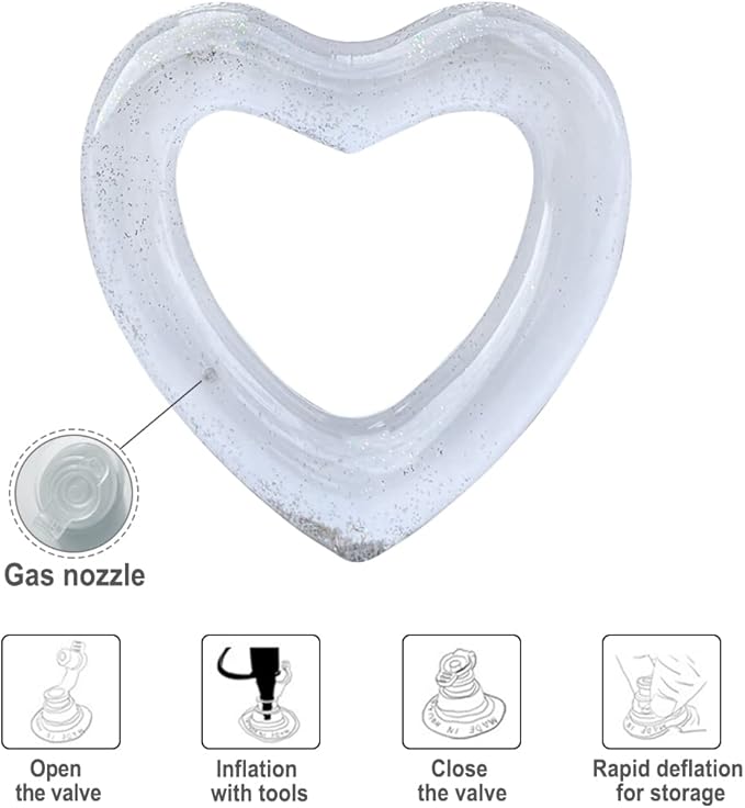 Inflatable Heart Pool Float, Sweet Love Swim Rings Float Loungers Tube for Summer Water Fun Beach Party Toys for Kids, Adults