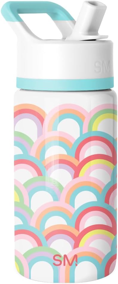 Simple Modern Kids Summit Water Bottle with Straw Lid | 14oz Stainless Steel Cup Insulated Tumbler for Toddlers, School | Rainbow Spark