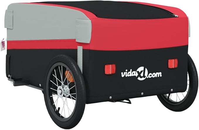 Bike Trailer Bicycle Cargo Trailer, Bike Wagon Trailer, Bike Cart with Safety Flag, Black and Red 99.2 lb Iron, 54.3"x27.2"x22.8"