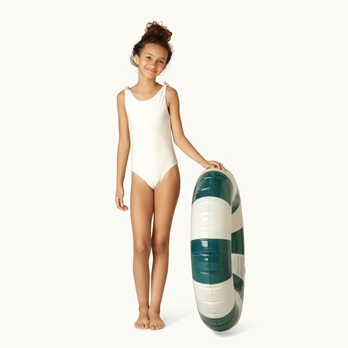 Petites-Pommes Swim Rings for Kids 3-6 - Durable Inner Tube, Handprinted Classic Striped Design Pools Floats, Soft Comfort Seaming, Packable Floats for Travel, Dark Green, 35 inch