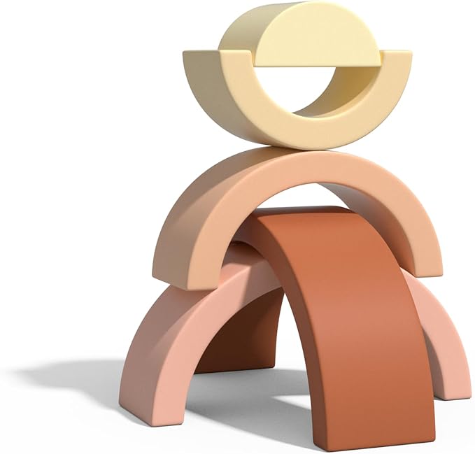 Asweets Wooden Stackable Rainbow Toy, 5 PCS Wooden Building Blocks Set for Baby, Kids and Toddlers, Montessori Rainbow Nesting Puzzle, Enhance Hand-Eye Coordination, Cognitive Development, Pink