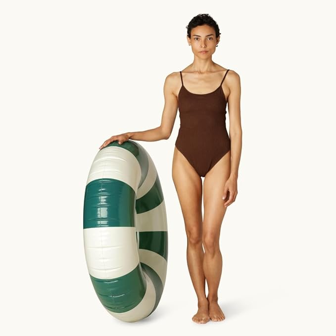 Petites-Pommes Pool Tube for Adults - Durable Inner Tube, Handprinted Classic Striped Design Pool Float, Soft Comfort Seaming, Packable Floats for Travel, Dark Green, 47 inch