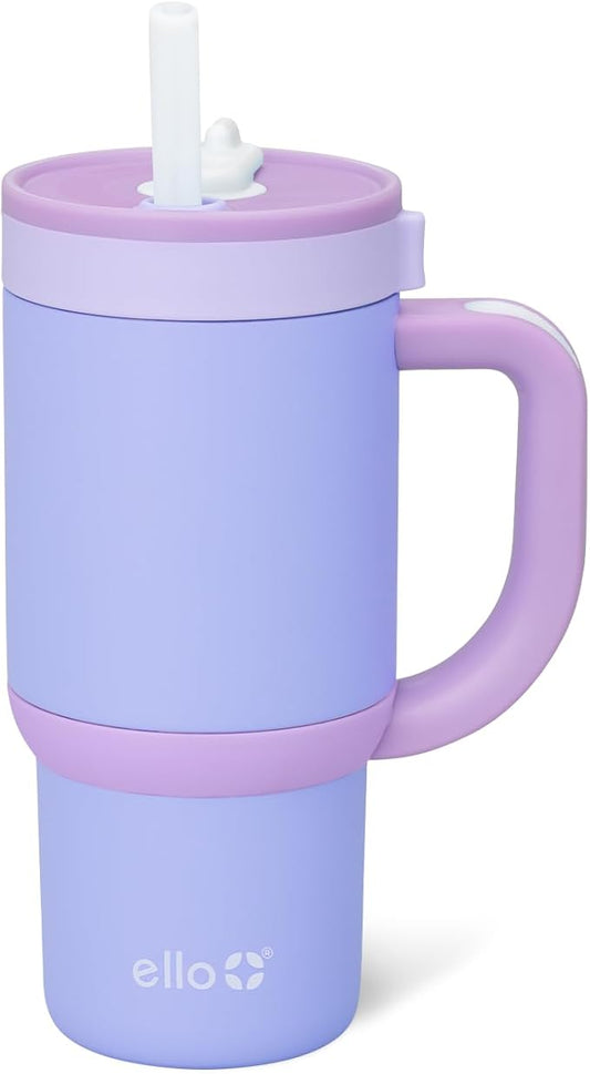 Ello Oasis 14oz Stainless Steel Toddler Tumbler with Handle & Retracting Straw, 100% Leakproof, Double-Wall Vacuum Insulated, Kids Water Bottle for School, BPA Free, Dishwasher Safe, Lavender Fields
