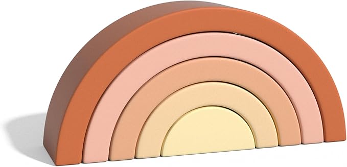 Asweets Wooden Stackable Rainbow Toy, 5 PCS Wooden Building Blocks Set for Baby, Kids and Toddlers, Montessori Rainbow Nesting Puzzle, Enhance Hand-Eye Coordination, Cognitive Development, Pink