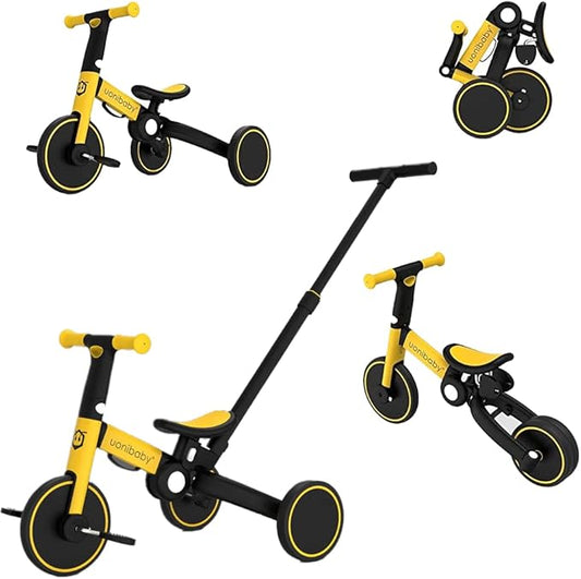 4 in 1 Kids Tricycle with Parent Push Handle | Toddler Tricycle Kids Bike Children Balance Bike | Lightweight & Portable Push Bike with Removable Pedals | Foldable Trike with Adjustable Seat Design