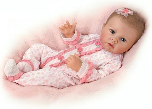 The Ashton-Drake Galleries Katie Reborn Lifelike Baby Doll 19 Inches, Interactive Heartbeat with Breating and Cooing, RealTouch Soft Vinyl with a Poseable Weighted Cloth Body, Hand-Rooted Hair