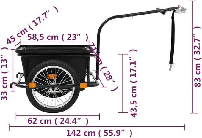 Bike Cargo Trailer Black 13.2 gal, Bicycle Cart Wagon Trailer w/Hitch, 330.7 lb Max Load Steel Frame Heavy Duty Bicycle Cargo Wagon Trailer for Carrying Stuff Luggage Plants Tools