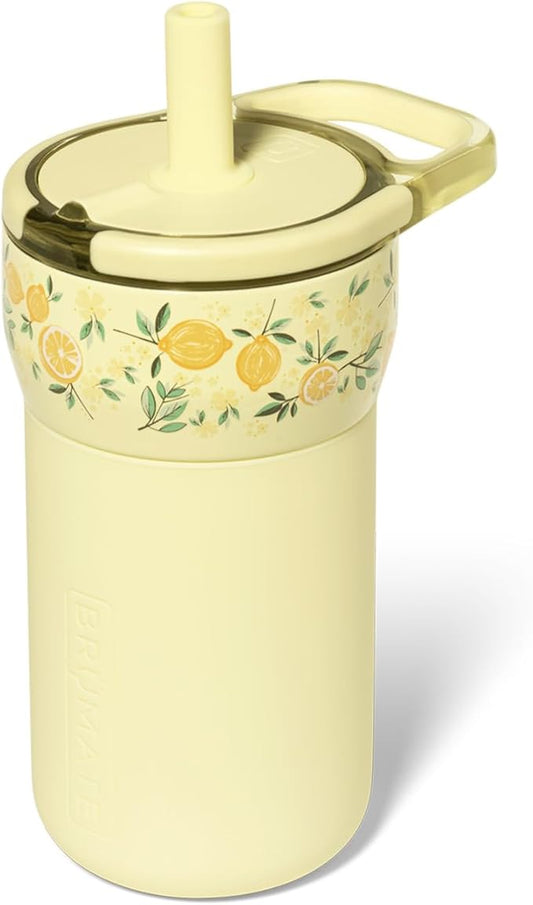 BrüMate Leap 12oz 100% Leakproof Kids Tumbler with Handle and Silicone Soft Straw | Durable Drop Resistant Silicone Sleeve | Made of Insulated Stainless Steel | Cup Holder Friendly | (Limoncello)