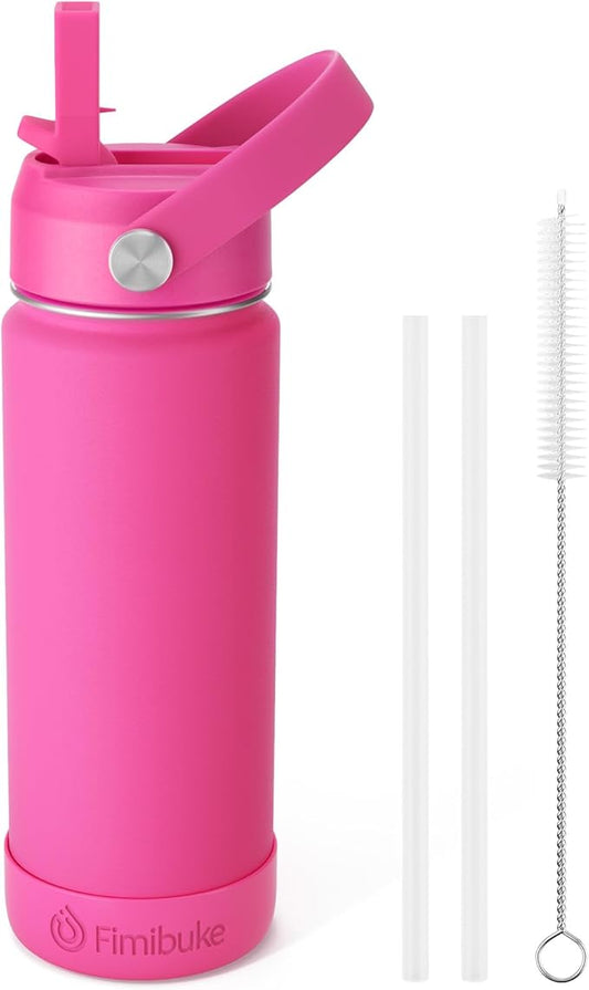 Fimibuke Kids Insulated Water Bottle, 18oz BPA FREE 18/8 Stainless Steel Kids Cup with Straw Travel Tumbler Double Wall Vacuum Leak Proof Toddler Water Bottle for School Boys Girls(1 Pack, Magenta)
