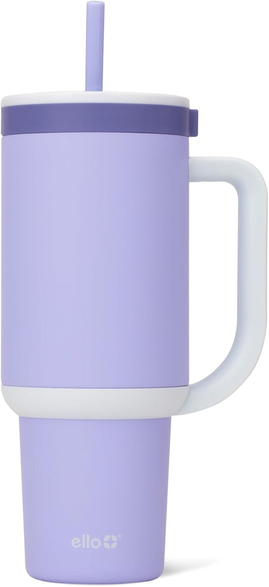 Ello Oasis 40 oz Tumbler with Handle & Retracting Straw | Reusable Insulated Stainless Steel Cup 100% Leakproof, Gifts for Teens Women Men | Keeps cold for 20 Hours, Cup Holder Friendly, Twilight