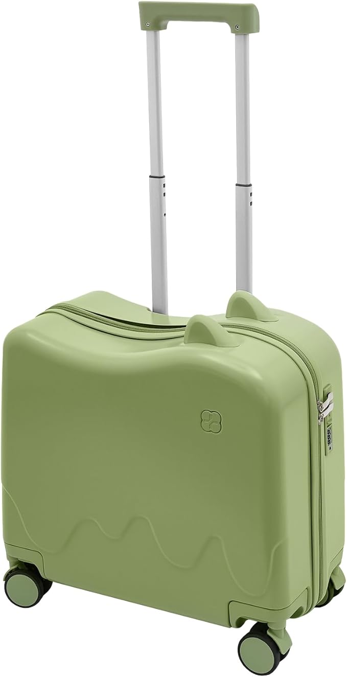 18" Children's Ride On Trolley, Ride-on Travel Suitcase, Cute Ear Toddler Carry on Luggage with Spinner Wheels, Children Rolling Trolly Luggage, Boys Girls Travel Suitcase with Lock (Olive Green)