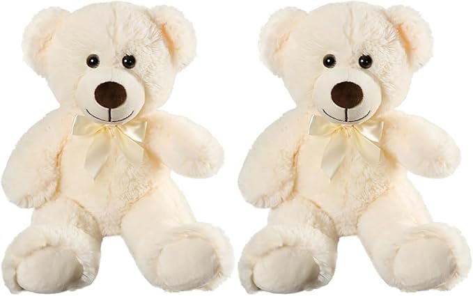 Plush Teddy Bear Cute Stuffed Animal Bear with Bow Plush Toys 13.8 Inches, 2 Pieces (Cream+Cream)