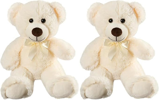 Plush Teddy Bear Cute Stuffed Animal Bear with Bow Plush Toys 13.8 Inches, 2 Pieces (Cream+Cream)