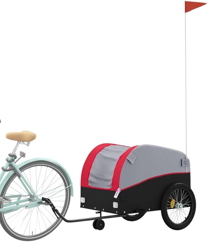 Bike Wagon Trailer, Bike Cart with Safety Flag, Bike Trailer Bicycle Cargo Trailer, Black and Red 99.2 lb Iron, 24.8"x49.6"x24.8"