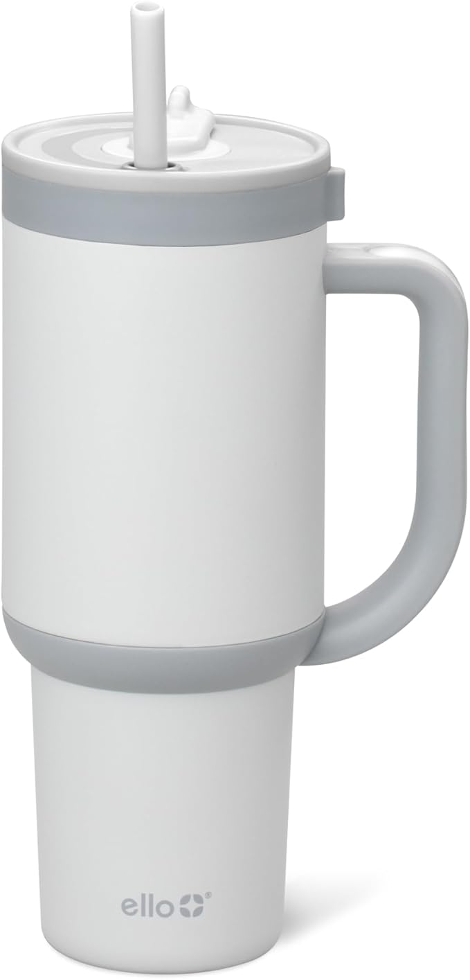 Ello Oasis 30 oz Tumbler with Handle & Retracting Straw | Reusable Insulated Stainless Steel Cup 100% Leakproof, Gifts for Teens Women Men | Keeps cold for 20 Hours, Cup Holder Friendly, Grayscale