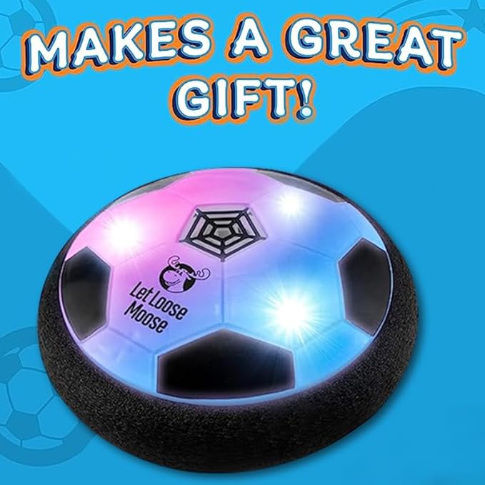 Let Loose Moose Hover Soccer Ball - Indoor LED Floating Toy for Kids Aged 6, 7, 8, 9, 10, 11, 12-Year-Old - Fun Sports Game Age 6-8, 8-12 Boys and Girls, Set of 1 - Soccer Toys for Teens