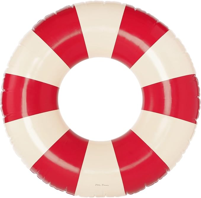 Petites-Pommes Water Tube for Kids - Durable Inner Tube, Handprinted Classic Striped Design Tire Pool Float, Soft Comfort Seaming, Packable Floats for Travel, Bright Red, 35 inch