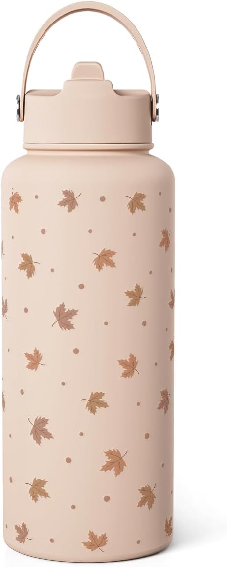 Maple Leaf Water Bottle 32oz Stainless Steel with Lid & Straw, Fall Insulated Bottles Gift for Women Girls, Autumn Gifts