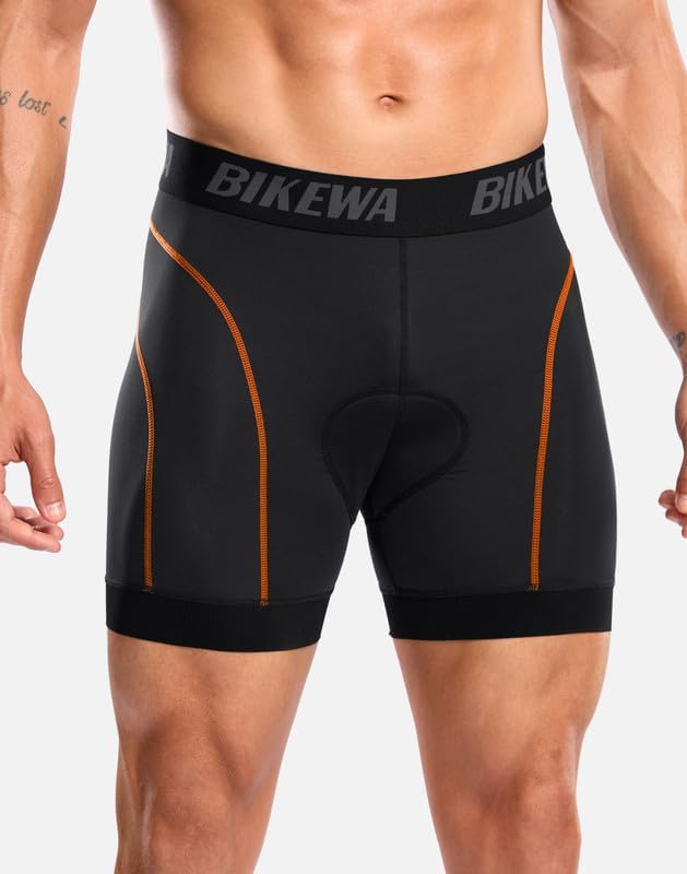 Bikewa Men's Cycling Underwear with Anti-Slip Leg Grips 4D Padded Bike Shorts MTB Liner for Bicycle Biking Riding