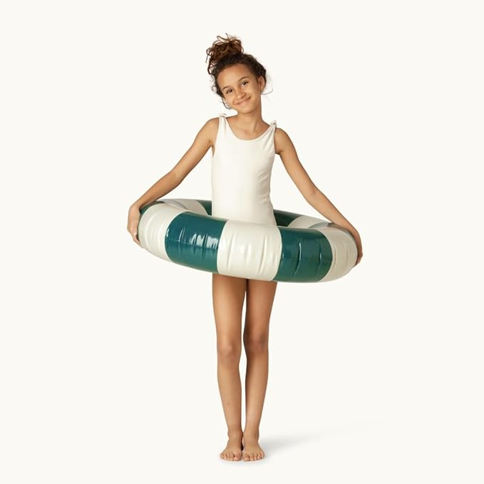 Petites-Pommes Swim Rings for Kids 3-6 - Durable Inner Tube, Handprinted Classic Striped Design Pools Floats, Soft Comfort Seaming, Packable Floats for Travel, Dark Green, 35 inch