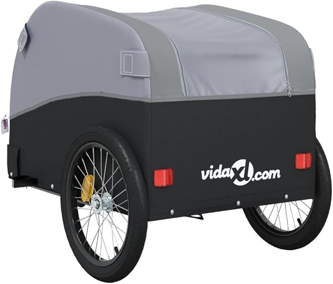 Bike Wagon Trailer, Bike Cart with Safety Flag, Bike Trailer Bicycle Cargo Trailer, Black and Gray 99.2 lb Iron, 26.8"x52.4"x26.8"
