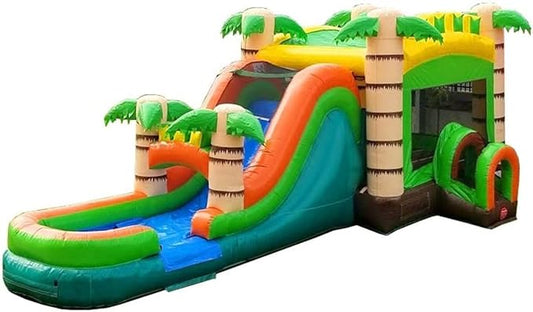TentandTable Inflatable Bounce House Water Slide for Kids 5-12 Large, Commercial Grade Mega Bouncy Castle for Adults, Jump House, Includes Electric Air Blower, 32' L x 16' W x 15' H, Tropical Jungle