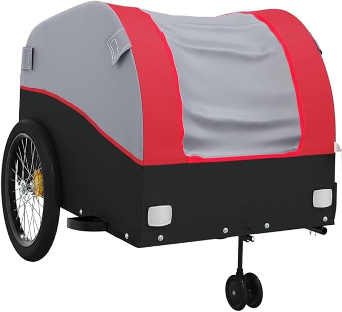 Bike Wagon Trailer, Bike Cart with Safety Flag, Bike Trailer Bicycle Cargo Trailer, Black and Red 99.2 lb Iron, 26.8"x52.4"x26.8"