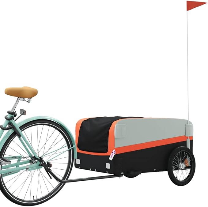 Bike Trailer Bicycle Cargo Trailer, Black and Orange, 99.2 lb Iron, 53.9"x27.2"x23.2"