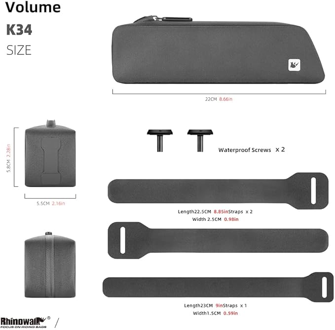 Rhinowalk Bike Frame Bag TPU Waterproof Aero Saddle Bag with Straps and Screws, Hard Shell Bicycle Storage Pack for Road and Racing Bikes-Black