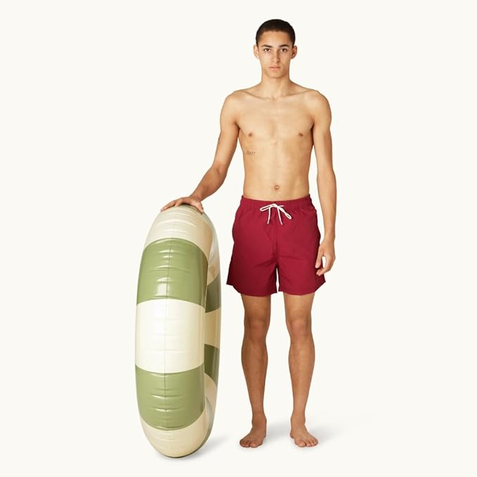 Petites-Pommes Inflatable Float for Adults - Durable Inner Tube, Handprinted Classic Striped Design Ring Float, Soft Comfort Seaming, Packable Floats for Travel, Military Green, 47 inch