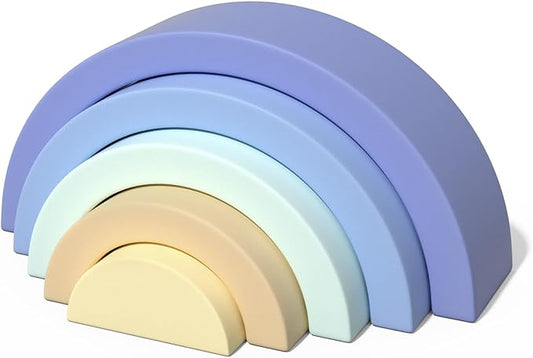 Asweets Wooden Stackable Rainbow Toy, 5 PCS Wooden Building Blocks Set for Baby, Kids and Toddlers, Montessori Rainbow Nesting Puzzle, Enhance Hand-Eye Coordination, Cognitive Development, Blue