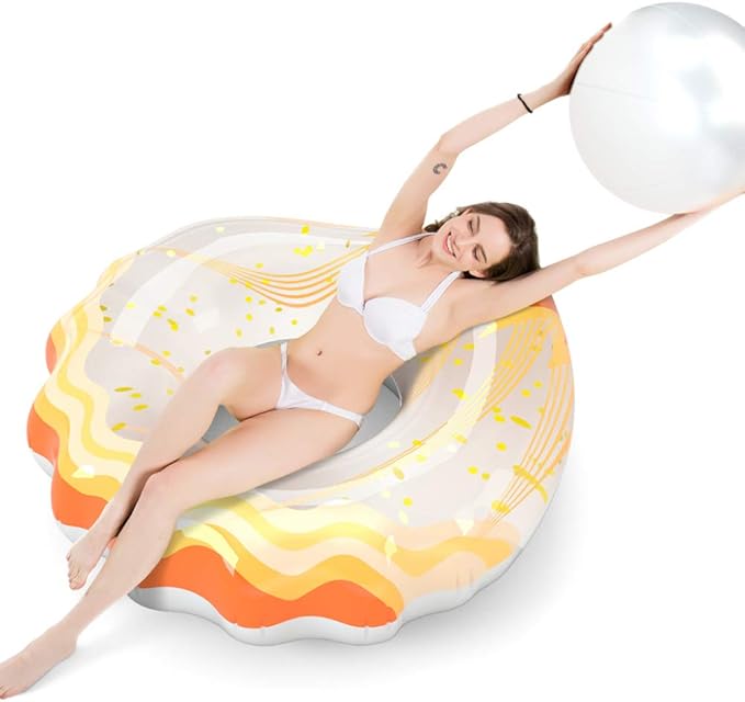 Jasonwell Inflatable Seashell Pool Float Floatie with Ball Water Fun Large Blow Up Summer Beach Swimming Floaty Party Toys Lounge Raft for Kids Adults