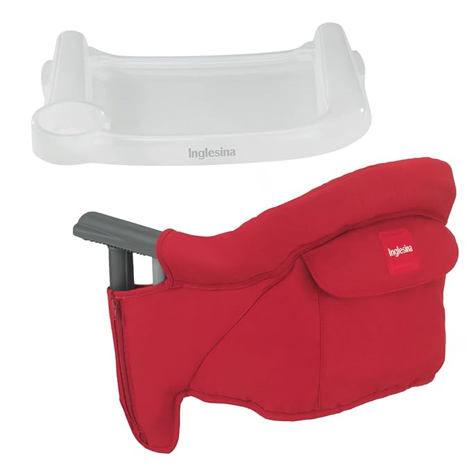 Inglesina Fast Table Chair - Red + Fast Dining Tray - Portable Baby High Chair - for Babies & Toddlers up to 37 lbs - Fits Tables 0.8'' to 3.5'' Thick - Compact & Easy to Use - Travel Bag Included