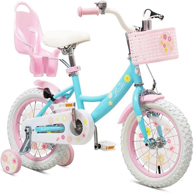 Girls Bike with Basket for Toddlers and Kids Aged 3-14 Years Old, 12 14 16 18 Inch with Training Wheels & Doll Seat, 20 Inch with Kickstand & Rear Rack, Princess Style Bicycle for Gift.