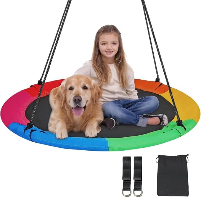 RedSwing 43" Flying Saucer Tree Swing for Kids, Waterproof Large Round Swings Seat with Adjustable Hanging Straps for Outdoor Indoor Backyard Playground, Six Colors