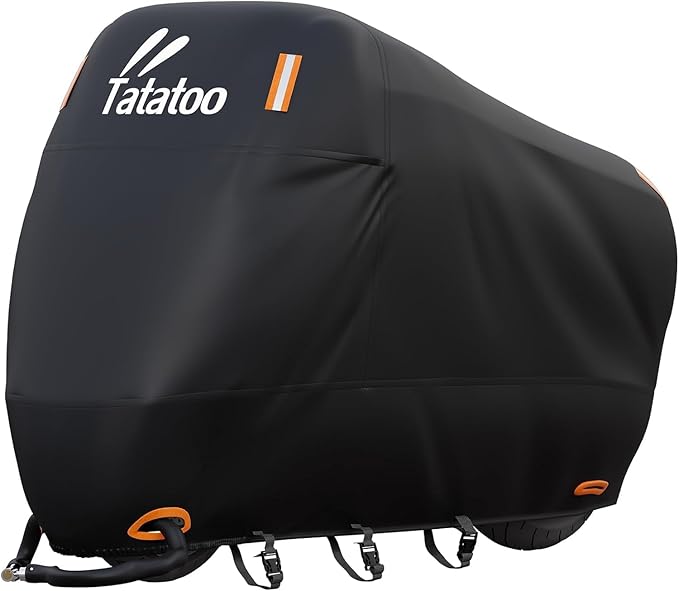 Motorcycle Cover Waterproof Outdoor, 300D Heavy Duty, UV & Rain Resistant, Windproof with 3 Buckles, Fits Most Motorcycles, Cruisers, Sportbikes, Dirt Bikes, Scooters up to 96.5" - XXL Size