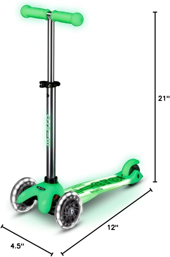 Micro Kickboard | Mini Deluxe Glow Plus LED Scooter | Adjustable Handlebar | Lean-to-Steer | Lightweight | Three-Wheeled | Kids Ages 2-5 yrs