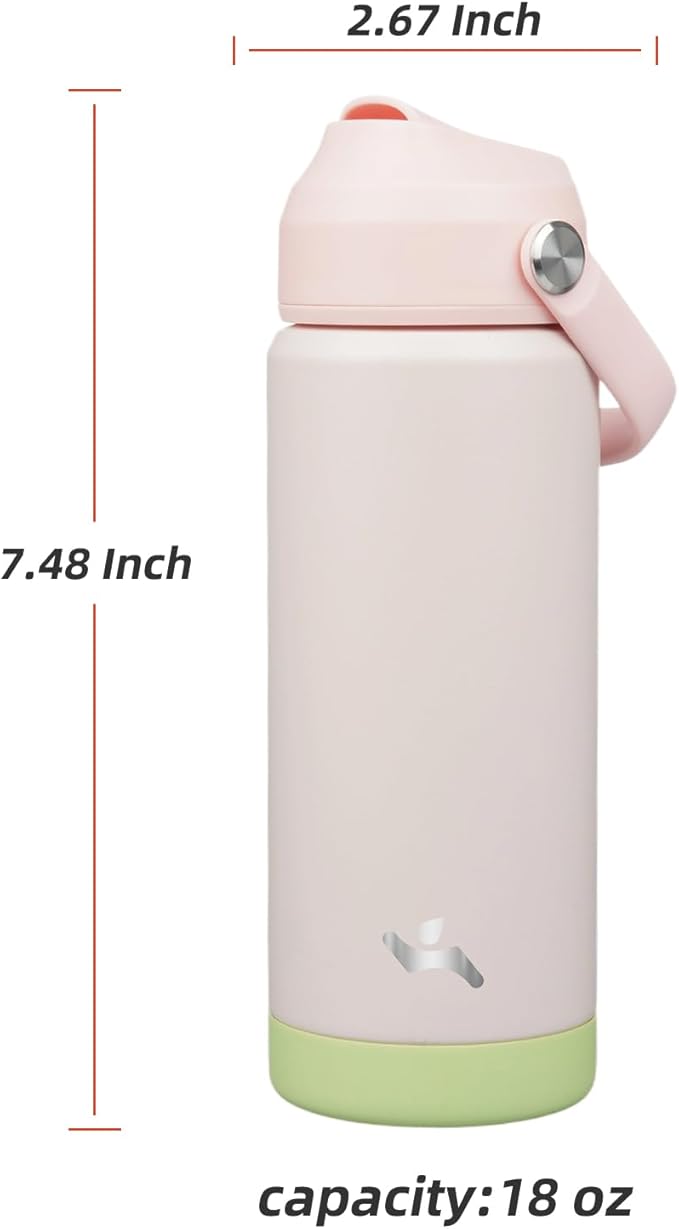 Insulated Water Bottle with Straw Lid,18 oz Stainless Steel Vacuum Metal Bottle with Silicone Handle,Pearl