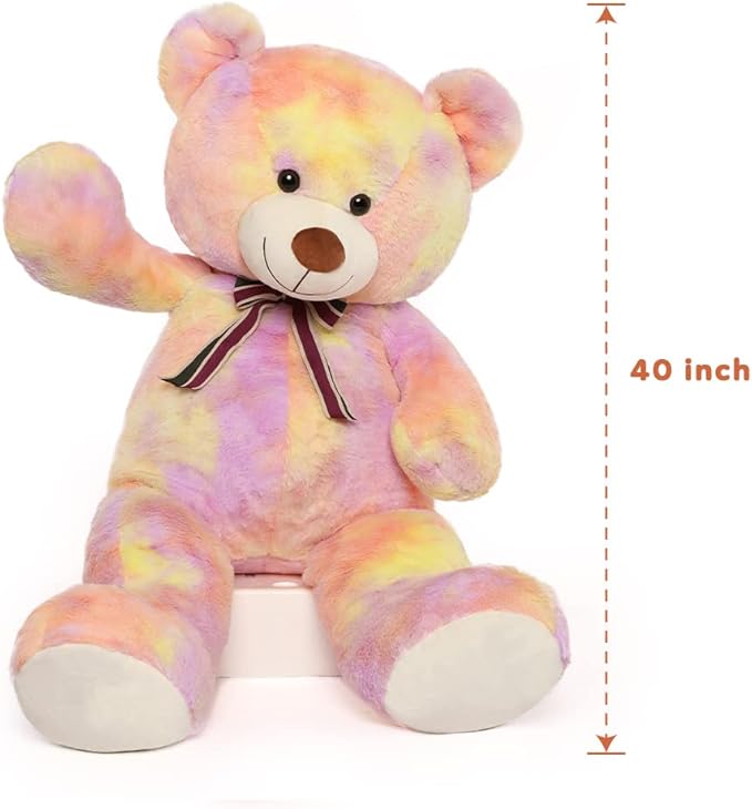Tezituor 40in Giant Teddy Bear Stuffed Animal,Big Bear Plush Toys,Rainbow Yellow Soft Bear Plushies,Weighted Stuffed Animals Gifts for Baby Shower, Valentine, Christmas, Birthday, Party Decoration