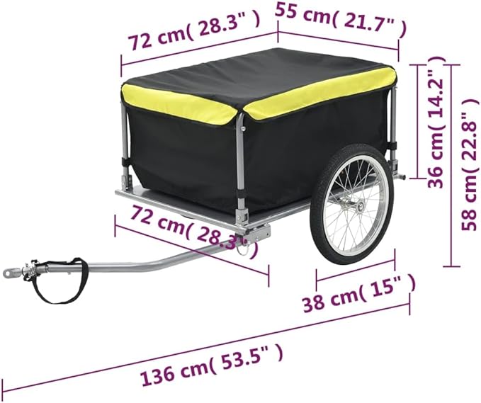 Bike Cargo Trailer with Rain Cover, Bicycle Cargo Trailer Foldable Two-Wheel Bike Luggage Wagon Bicycle Trailer with Removable Cover, Black and Yellow, Maximum Load Capacity: 143.3 lb