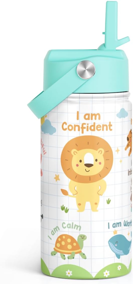 Animal Water Bottle 12oz for Kid Stainless Steel with Straw Lid, Kids Water Bottle, Travel Tumbler, Inspiration Gifts for Girls Boys, Birthday Christmas Back To School