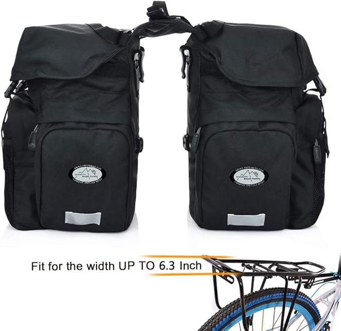 Dreamoon 50L Bike Panniers, Waterproof Bicycle Commuting Bag Saddle Bags with Rain Cover, Bike Rear Seat Bag Carrier with Reflective Trim, Cycling Organizer for Width Less Than 6.3 inches Rack (Black)