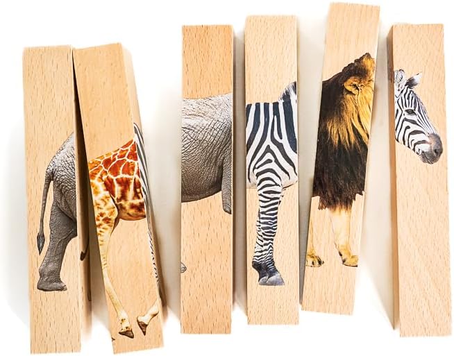 Wooden Animal Chunky Puzzles for Toddlers 2+ Years - Montessori 4 in 1 Safari Animal Block Puzzle Toy