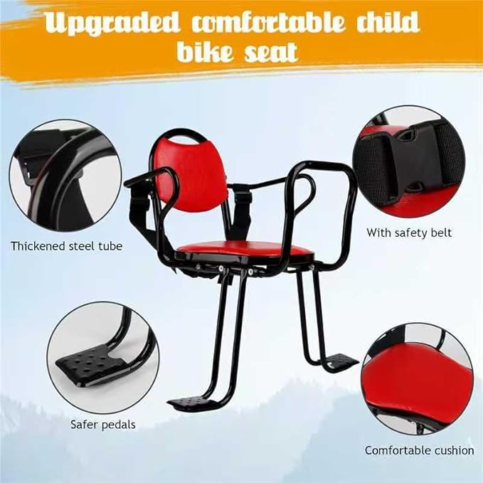 Rear Child Bike seat,Kid Rear Bike seat, Rear Mounted Bike Seat with Harness, Armrests and Pedals for Adult Bikes Ages 2 to 8 Years(Up to 110lb)