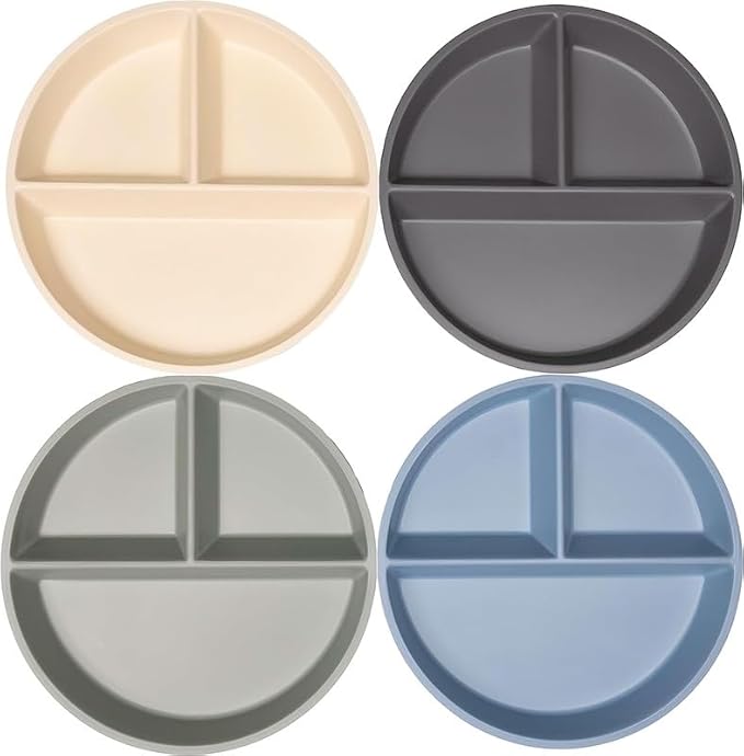 WeeSprout Divided Bamboo & Melamine Plates for Kids - Set of 4 Toddler Dinnerware, Food Grade, Kid Safe with Divided Design for Picky Eaters, Dishwasher Safe, Reusable Modern Tableware