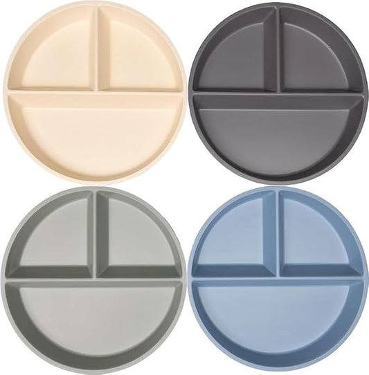 WeeSprout Divided Bamboo & Melamine Plates for Kids - Set of 4 Toddler Dinnerware, Food Grade, Kid Safe with Divided Design for Picky Eaters, Dishwasher Safe, Reusable Modern Tableware