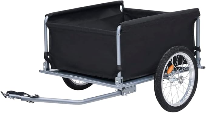Bike Cargo Trailer with Rain Cover, Bicycle Cargo Trailer Foldable Two-Wheel Bike Luggage Wagon Bicycle Trailer with Removable Cover, Black and Gray, Maximum Load Capacity: 143.3 lb