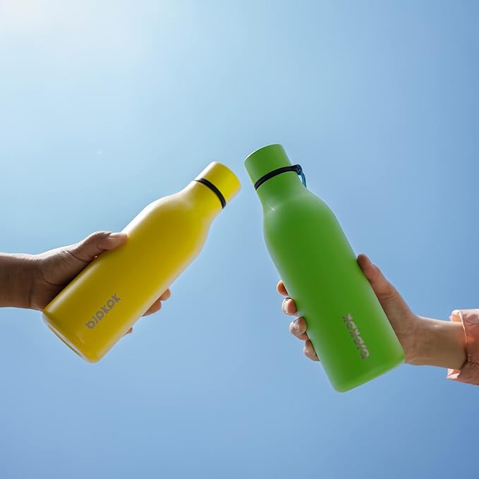 BJPKPK Insulated Water Bottles, 18 oz Stainless Steel Metal Water Bottle with Strap, BPA Free Leak Proof Thermo, Mugs, Flasks, Reusable Water Bottle for Sports & Travel, Yellow